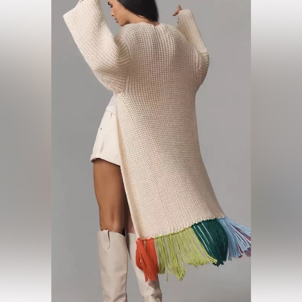 SOLD Anthropologie long open front fringe cardigan
